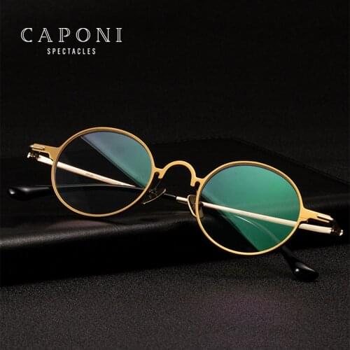 CAPONI Round Retro Glasses Frame For Men Anti Blue Light Mens Eyeglasses Aluminum Brand Design Computer Clear Glasses JF9023