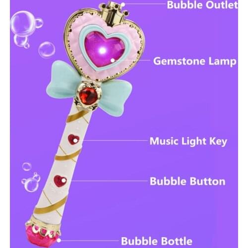Musical Light-up Bubble Magic Wand Bubble Machine Bubble Blower with 2 Bottles Bubble Solution, 2 Settings, Gift for Kids Girl