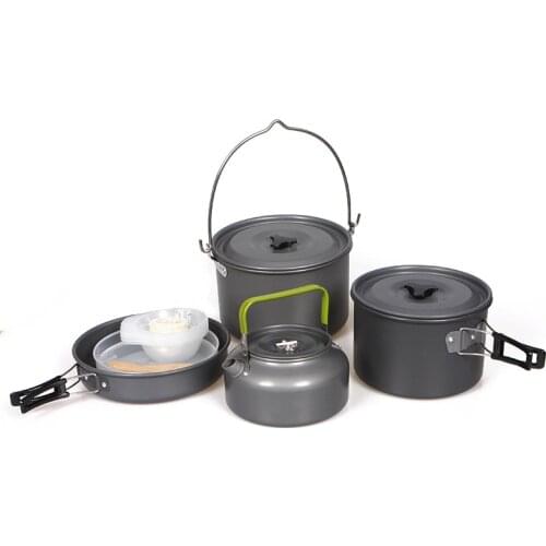 Camping Cookware Mess Kit, Nonstick Lightweight Backpacking Cooking Set, Outdoor Cook Gear for Family Hiking, Picnic