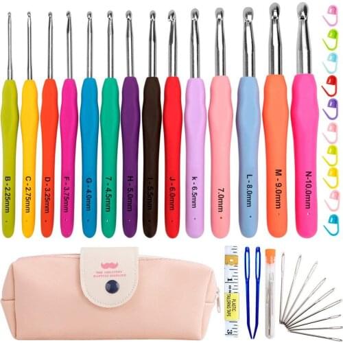 8/12pcs Knitting Needles Set Aluminum Crochet Set Soft Handles Knitting Needles Kit Scissors Stitch Hold DIY Weave Sewing Tools