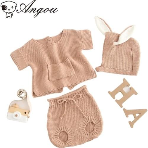 Angou 2021 New Baby Boy Girl Cotton Suit Small Pocket Pure Clothes Short Child Autumn Spring Cotton Suit Knitted Outwear Set