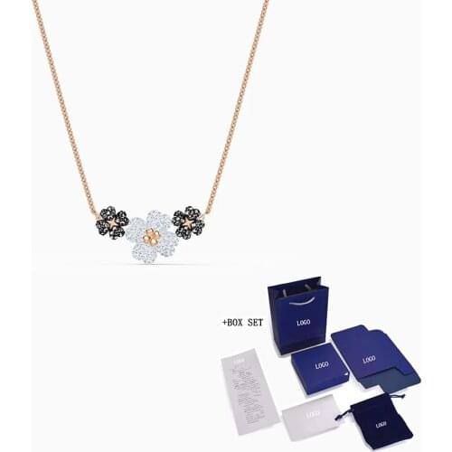 New Necklace Rose Gold Two Shamrocks And A Gorgeous Flower Decorated Crystal Female Romantic Jewelry Gift