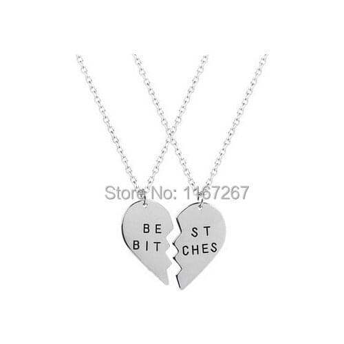 2014 new style broken heart 2 parts "best bitches" pendant necklace best friend necklace (2 pcs 1 set)