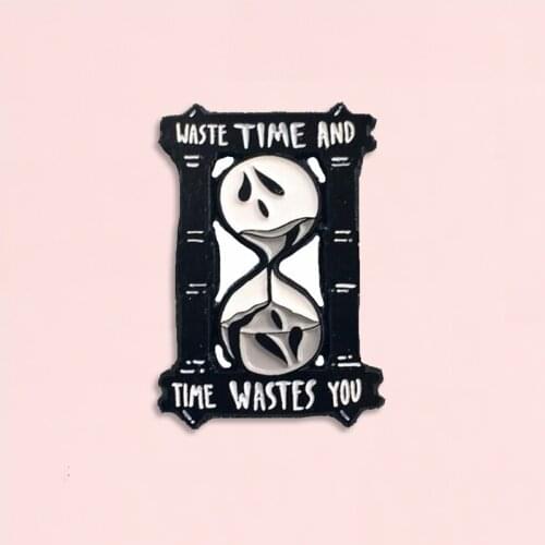 Frown Hurglass Enamel Pin Time Waste You Brooch Lapel pin Denim Jeans shirt bag Sad Face jewelry gift for friends