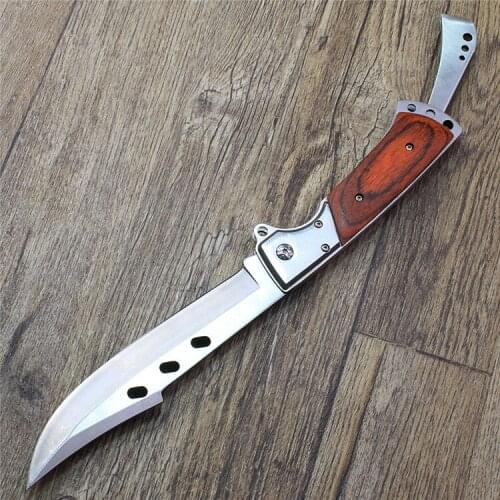 Outdoor Tactical Camping Hunting Survival Pocket Folding Knife 8Cr13Mov Blade Wood Handle Rescue Utility Military Tools Knives