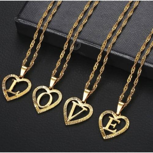 Initial Letter A Z Pendant Necklaces for Women Love Heart Shaped Swirl Chain Alphabet Necklace Yellow Gold Filled Jewelry DGPM25