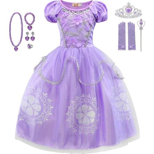 Girls Sofia the First Princess Dress Girl Halloween Cosplay Costume Elegant Floral Ball Gown Children Party Girl Sofia Dresses
