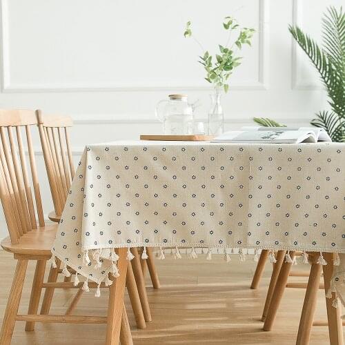 Pastoral Rectangular Linen Cotton Cloth Tablecloth Fabric Daisy Flower Printed Home Kitchen Dining Room Table Cloths Ornament