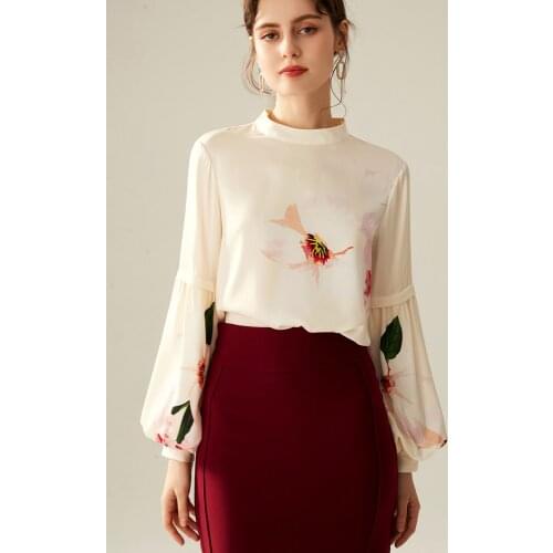 Real Silk Shirt Women Loose Large Size Solid Color Long Sleeves 2021 New Style Mulberry Silk Blouse Floral ELegant Shirt Top