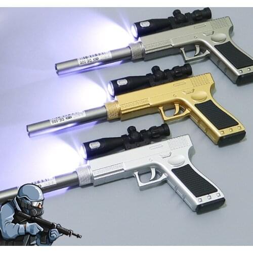 Cute Gun Shape LED Light Gel Pen Black Refill Pen Stationery School Supplies
