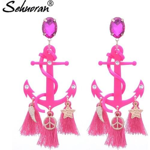 Sehuoran Oorbellen Brincos Tassel Earrings Large Drop Earring For Woman Resin Anchor Wedding Earrings Big Pendients Jewelry