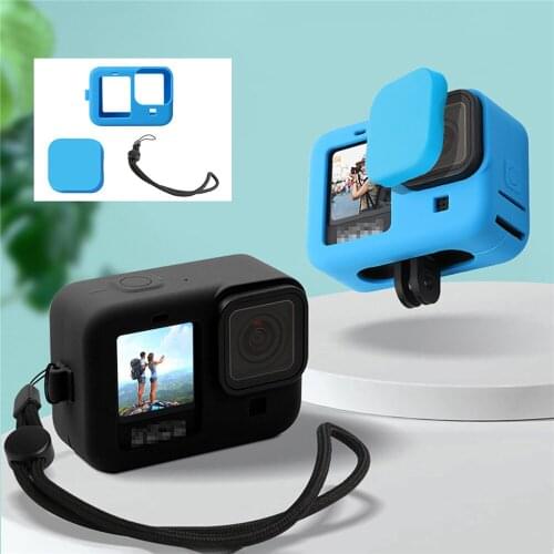 Silicone Camera Sleeve Lens Cap for GoPro Hero 9 Action Camera Soft Protective Cover Frame Case Shell with Anti-lost Rope