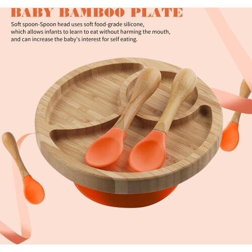 Silicone baby feeding kit wooden spoon sucker baby tableware toddler auxiliary tableware BPA-free high-quality silicone feeding