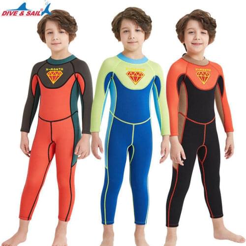 Dive&sail One Piece Kids 2.5mm Wetsuit Long Sleeve Swim Skin Suit Dive Diving Swimming Suit for Boys Girls Swimsuit Swimwear