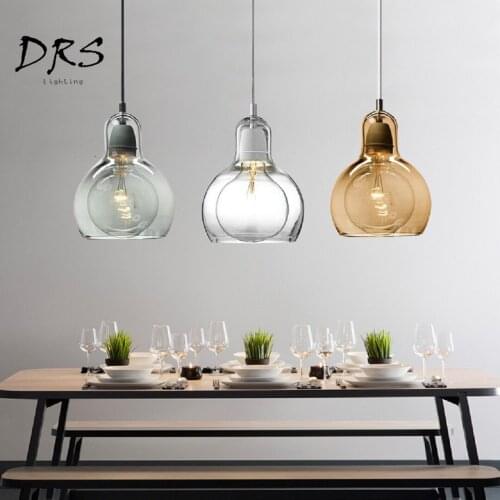 Modern Pendant Lights Clear Glass Lampshade Loft Pendant Lamps E27 220V for Dinning Room Home Decoration Lighting Amber Glass