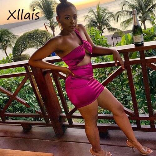 XLLAIS Party Satin Summer Birthday Dresses Women Sexy Sleeveless Tight Bodycon Vestidos Ladies Cute Mini Short Clothes