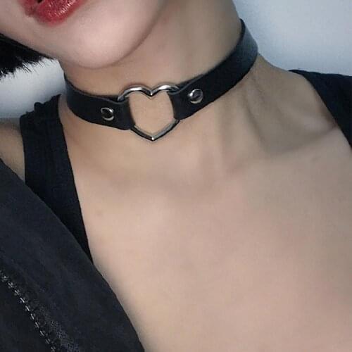 2021 Fashion Pu Leather Heart Choker Necklace Women Chocker Necklaces Punk Statement Jewelry Collier Wedding Bride Jewelry Gift