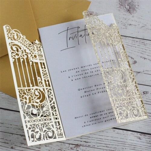Gold Invitations for Wedding Hollow Laser Cut Card Glittery party invite customized printing multi colors 50 Pieces Per Lot