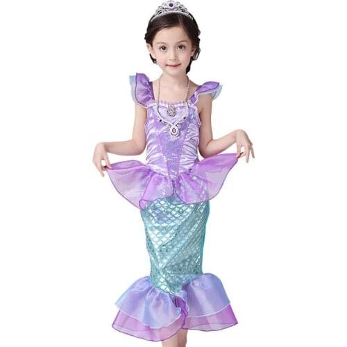 2020 Girls Fashion Dress Cosplay Dress Mermaid Little Princess Purple Blue Kids Clothes Dresses For Girls