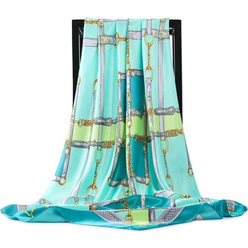 2021 Sunscreen Beach Towel Summer Belt Print Bandana Popular Square Shawl Fashion High-Grade Kerchief Female 90X90CM Silk Scarf