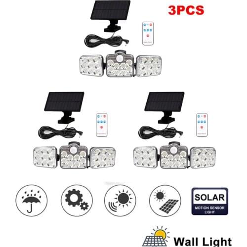 3pcs 138 led seperable remote Solar Light Outdoor Solar Wall Lamp Bulb PIR Motion Sensor Lampara Lighting Garden Decoration Ligh