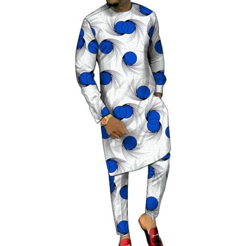 African clothes mens dashiki long tops Ankara fashion male shirts match elastic waist trousers mens pant set Africa clothing