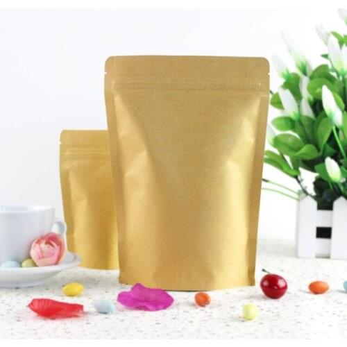 Free shipping 500pcs 17x24cm Zip Lock Stand Up Kraft Paper Aluminum Foil Storage Bags for Food Coffee Nuts Ziplock Doypack Pouch