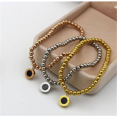 Roman Numerals Two Side Circle Round For Women Shell Women Jewelry Stainless Steel Ball Love Beaded Bracelets K0006