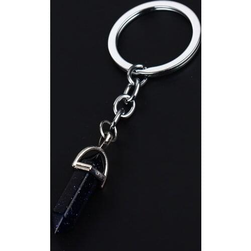 Blue Sandstone Bullet Keychain Natural Stone Keyring Best Gifts For Friend Family Keychain Key Ring Jewelry Chain