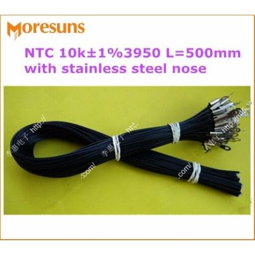 Fast Free ship 20pcs/lot NTC10k 1% 3950 L=500mm with stainless steel nose fixed hole 4 mm cable length 500 mm NTC Sensor