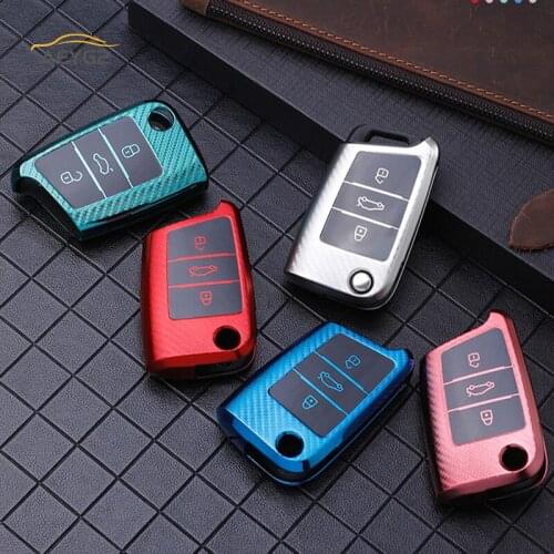 Carbon Fiber TPU Car Key Cover Case For Volkswagen VW Golf7 mk7 Tiguan MK2 Seat Ibiza Leon FR 2 Altea Aztec For Skoda Octavia A7