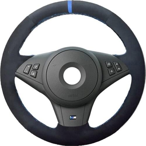 Alcantara Material Black Suede Steering Wheel Cover Hand-stitched Leather for BMW E60 530i E63 E64 635D