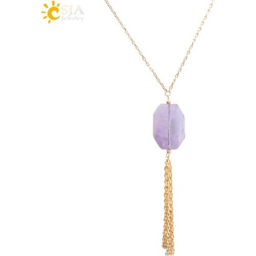 CSJA 2018 Luxury Gold-color Maxi Necklaces Natural Crystal Gem Stone Pendants for Women Party Engagement European Jewellery F003