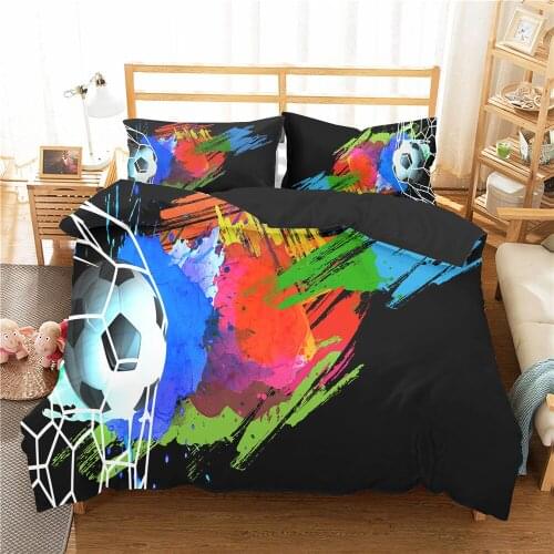 Kids Football Comforter Cover Queen Size American Soccer Bedding Set Sports Games Duvet Cover for Boys Girls Children Geometric
