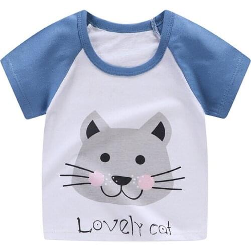 ZWY1279 Summer Good Quality Cotton Blue T-shirt with Cars Lovely for Children Soft and Comfortable for Kids 2 to 7 Years Old