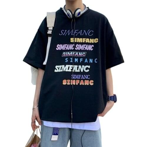 Short sleeve t-shirt mens summer new loose and versatile fashion clothes Hong Kong fashion brand letter printing half sleeve