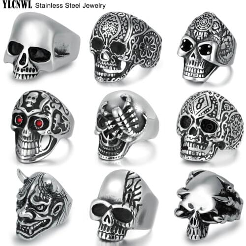 Stainless Steel Skull Rings For Men Boy Motorcycle Gothic Punk Biker Hip Hop Gold Black Male Jewelry Cool Gift Wholesale