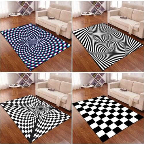 Nordic Minimalist Black And White Rug Geometric Vision Vertigo Carpet Living Room Bedroom Area Mats