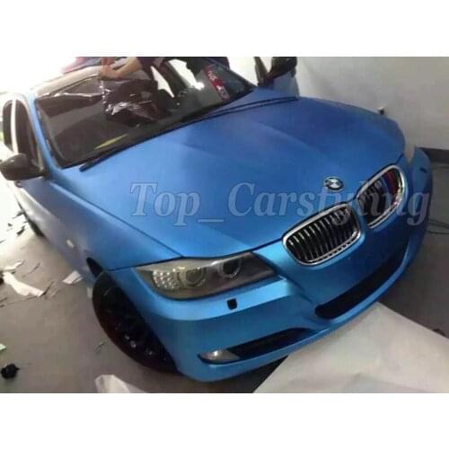 Metallic chrome matt vinyl film Aluminum blue Matte chrome vinyle foile sticker with Air Channel 1.52x20m/roll