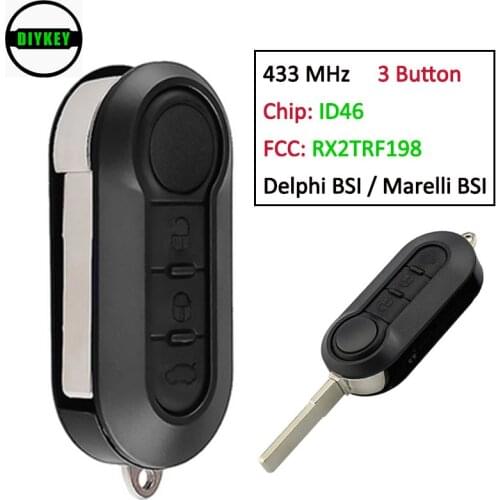 DIYKEY 433MHz ID46 Chip RX2TRF198 Flip Remote Car Key Fob 3 Button for Fiat 500L MPV Ducato for Citroen Jumper for Peugeot Boxer