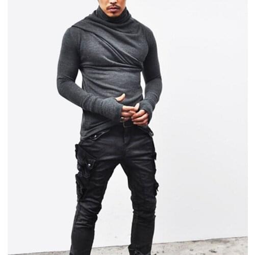 Autumn Spring Fashion Mens streetwear Moletom Male Slim Fit Long Sleeve With Gloves Mens Cotton tshirts Motor Biker Tees Tops
