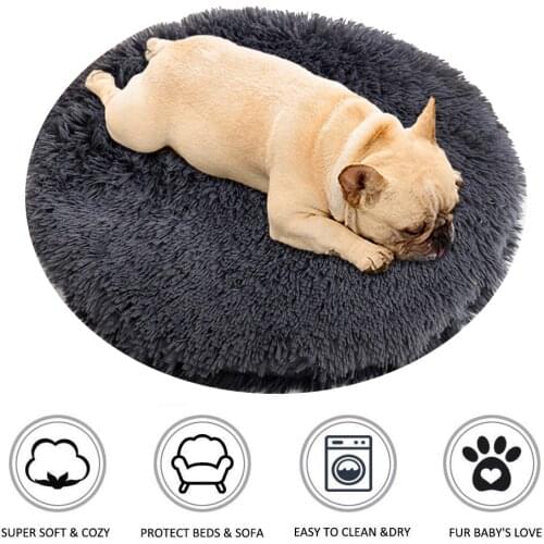 Soft Plush Cat Mat Round Shape Pet Deep Sleeping Cushion for Small Large Dogs Solid Color Bed Winter Warm Pets Mats