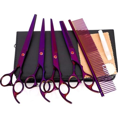 For Pet Dog Cat Modeling Hair Cutting Carve Curved 6" Pet Dogs Grooming Scissors Set 4 Piece