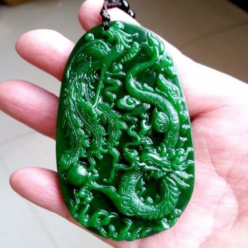 Natural Double sided Hand-Carved Green Emerald jade Pendant Thousand-Hand Dragon jade Pendant necklace for men