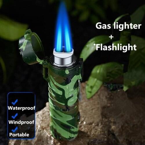 New Multi-functional Lighter Dual Blue Flame Waterproof Flashlight LED Lighting Windproof Cigar Lighter Smoking Accessories