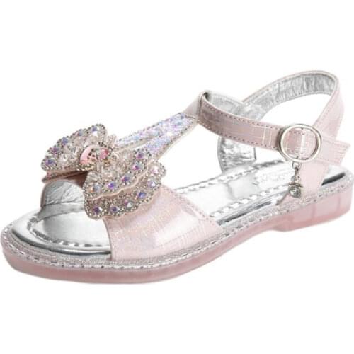 2021 summer new girls butterfly soft soled antiskid beach shoes crystal pendant Velcro fashion cute princess shoes