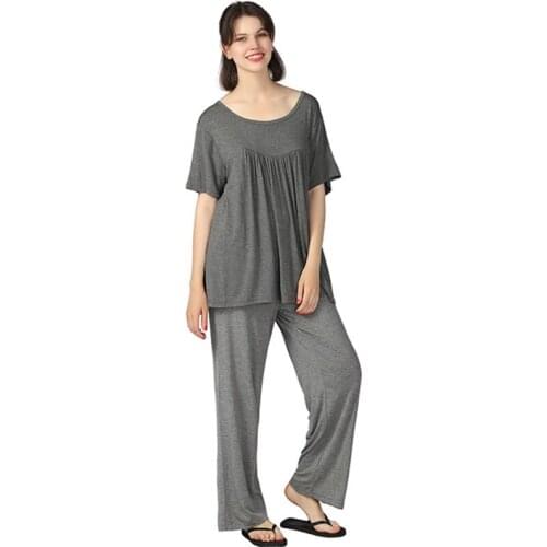 Womens plus size 7XL pajamas set autumn new casual short-sleeve trousers loose plus fat high elastic home wide-leg 2pcs pijamas