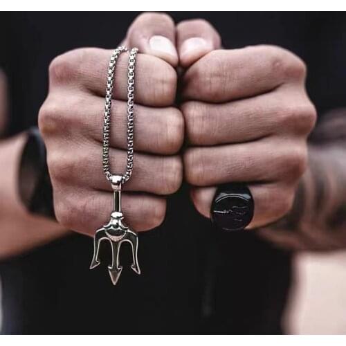 Punk Trident Pendant Necklace Trendy Simple Stainless Steel Chain Men Necklace Jewelry Collana Kolye Bijoux Collar Collier Homme