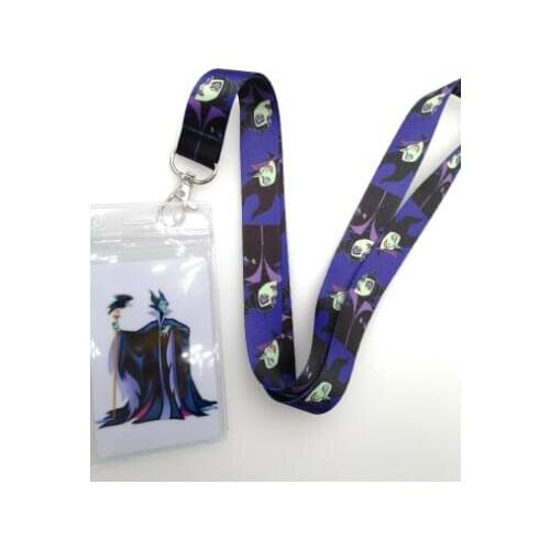 1pcs cartoon Maleficent Card Holder Identity Badge with Lanyard Neck Strap Card Bus ID Holders With Key Chain