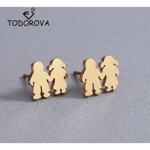 Todorova Romantic Boy and Girl Hand in Hand Stud Earrings Stainless Steel Earrings Gifts for Women Lovers Couple Jewelry